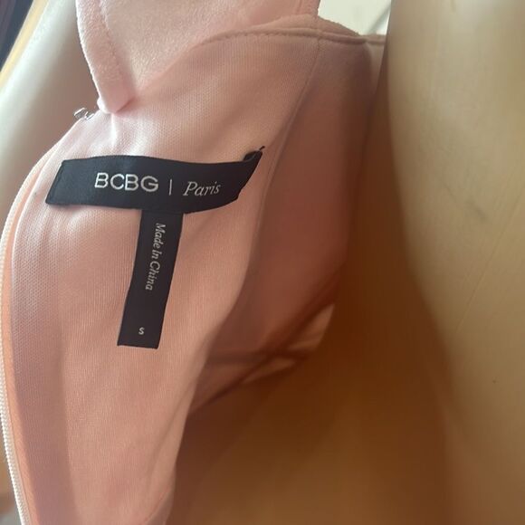 BCBG Paris Dress Pastel Pink Size Small Square Neck Flutter Sleeve Wrap Mini - Picture 8 of 11